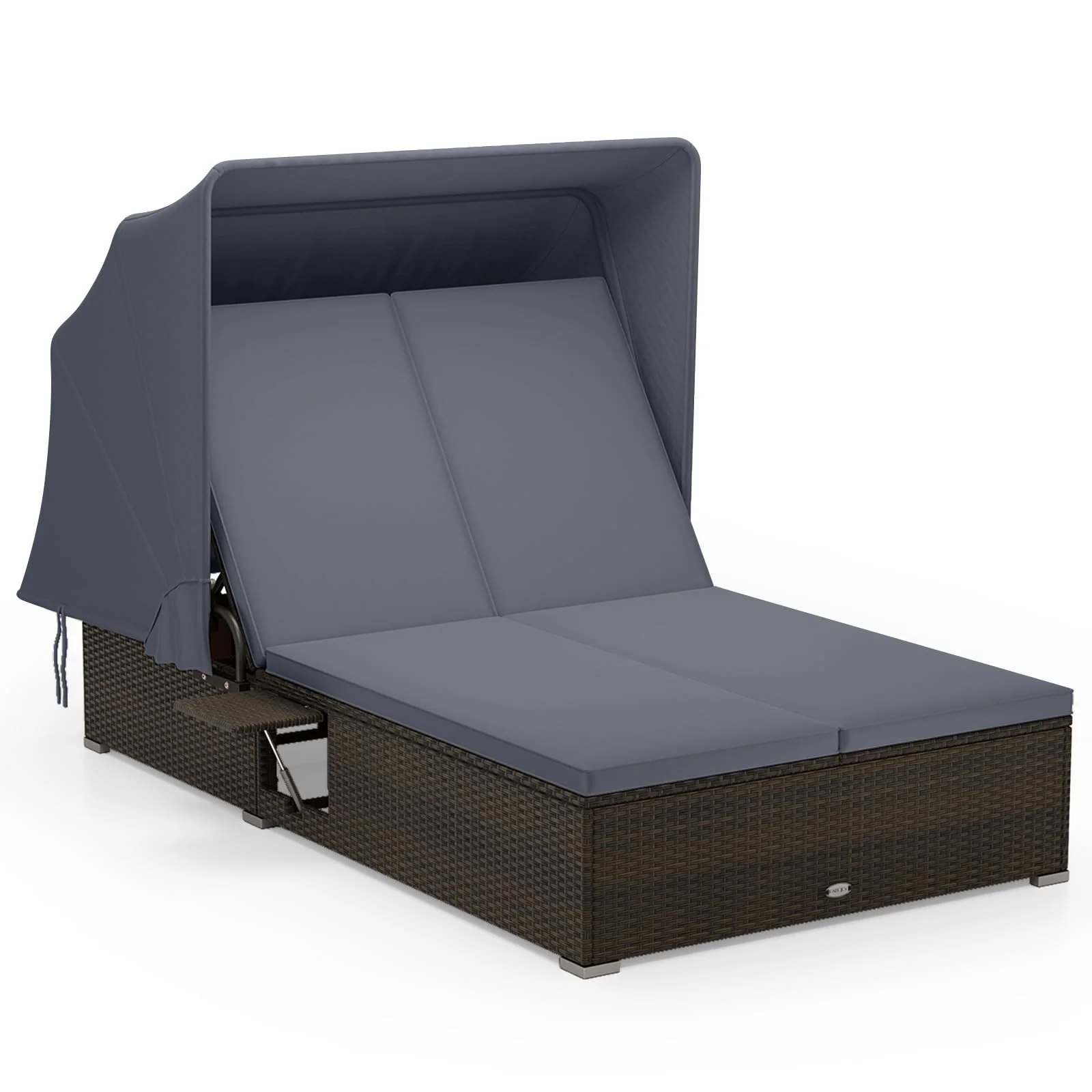 440e729ca443babfba3b3ebc2d293ef37a1031571812708763742d2e1a00e6c6.webp Tangkula Outdoor Rattan Daybed with Canopy & 6-Level Adjustable Backrests - Image 1