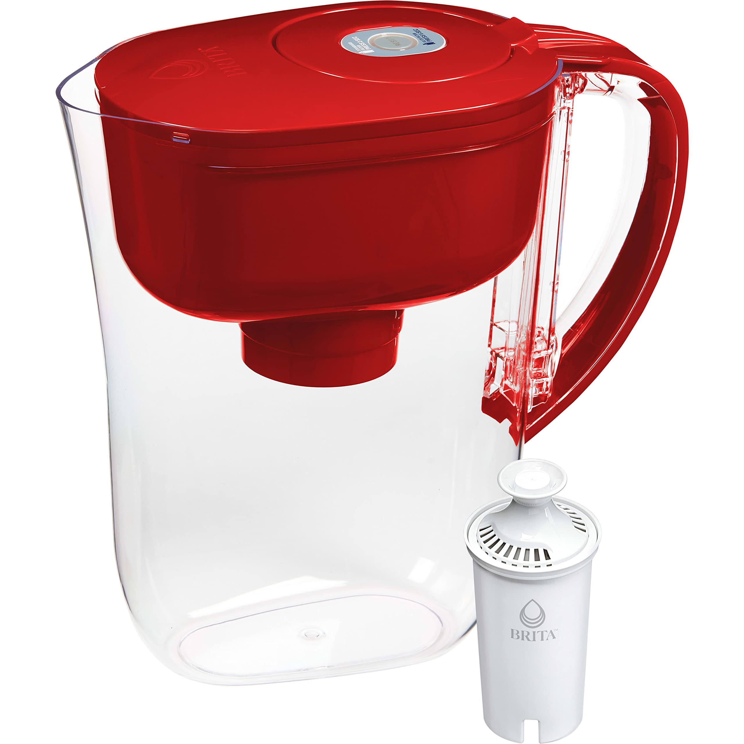 44141f6e978a70bd4ee5f7a0c2caa285a046c06792d4410b89e614ece6f90880.jpg Brita Water Filter Pitcher for Tap and Drinking Water with 1 Standard Filter, Lasts 2 Months, 6-Cup Capacity, BPA Free, Red - Image 1