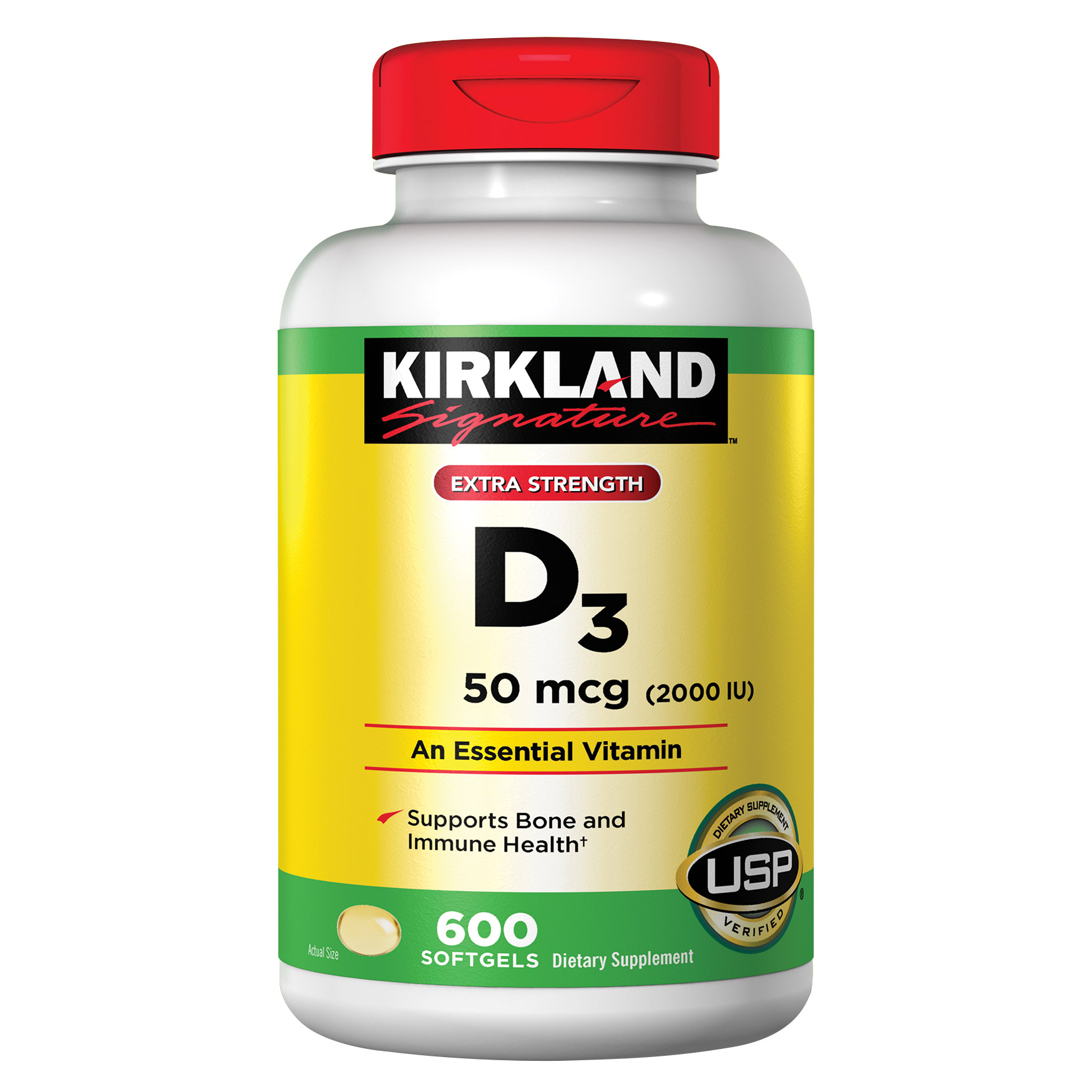 4422c5ba731ff126ff0a2947d588689e9d4623b6ee49f37dc2af8d92fa6d12e2.jpg Kirkland Signature Extra Strength D3 50 Mcg., 600 Softgels - Image 1