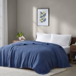 Madison Park - Freshspun Basketweave Cotton Blanket - Navy - Twin