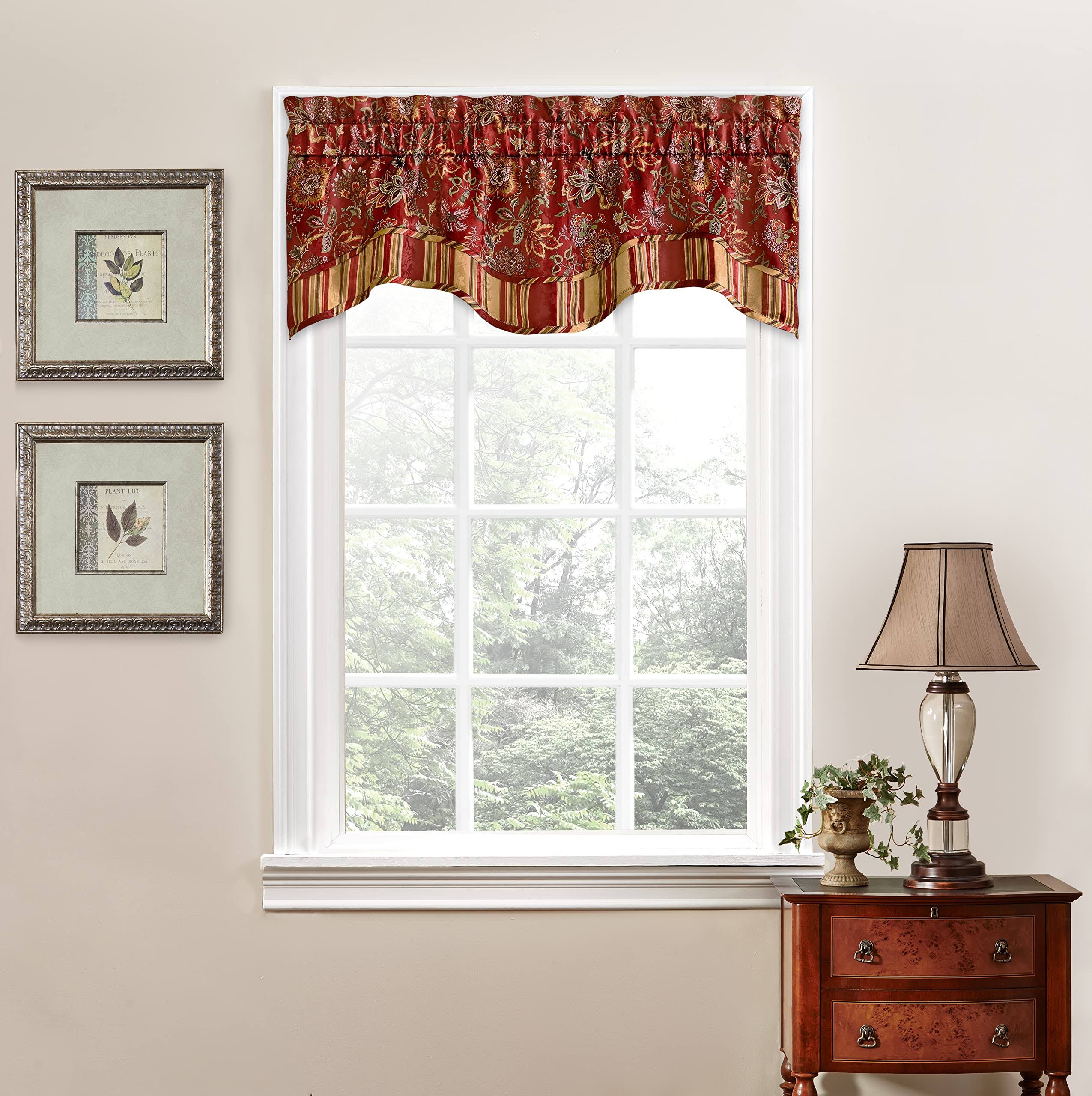4442f5285d48e55fcaee40c1a7e521eb020c2f7b93fec099641ab4978d4aebfd.jpg Traditions by Waverly Navarra Window Valance, Crimson - Image 1