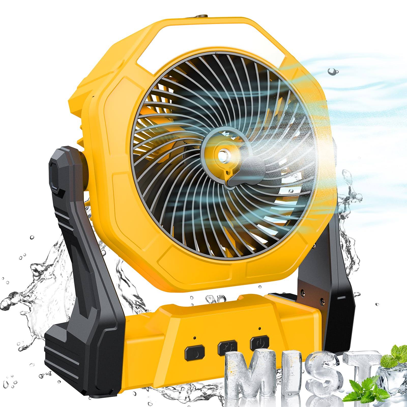 444732a77f99e84f4e1c0d147e803bc32ee13ad8db400e26ecb8790bbcdfc3ea.jpg Portable Misting Fan, 8-Inch 10000mAh Rechargeable Battery Operated Yellow - Image 1