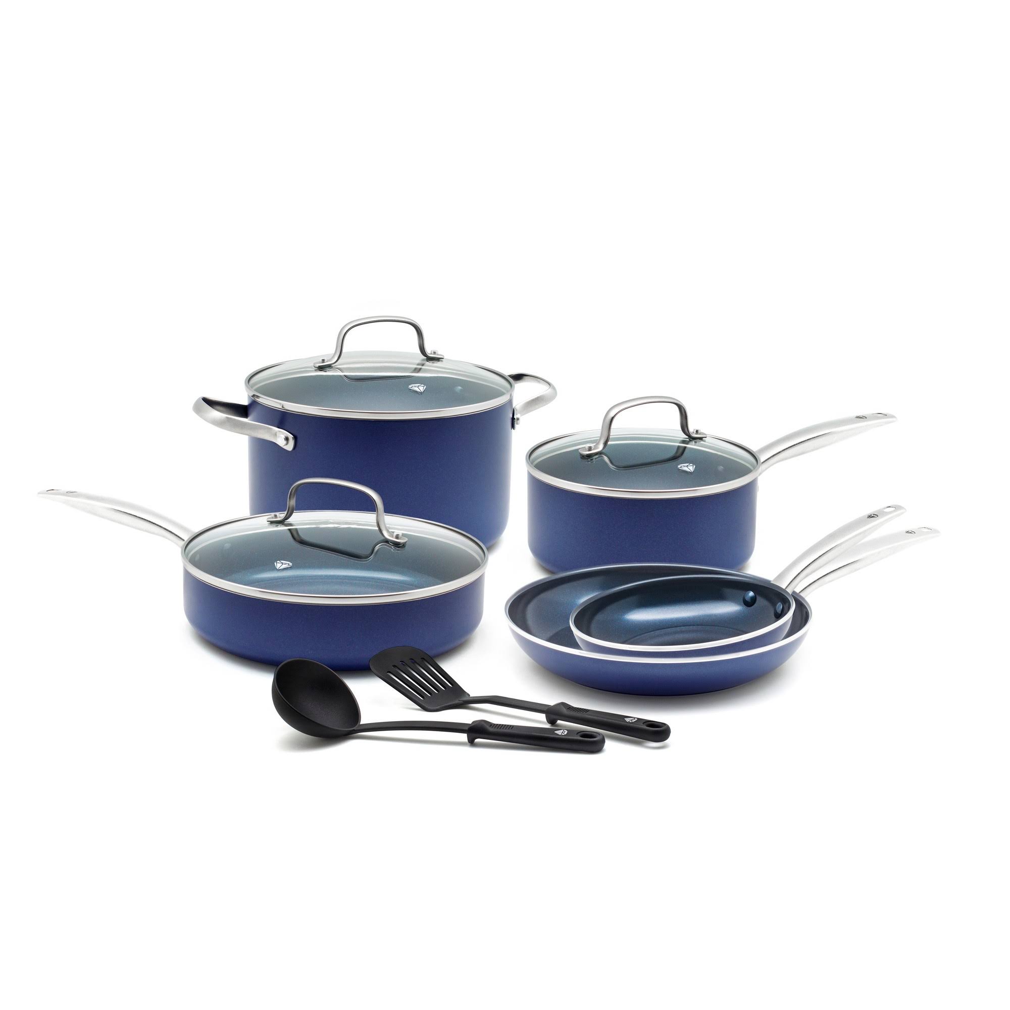 4458f77028c271b5e7d72837138818af8ea699f5b7b00728b721592a4a2bac88.jpg As Seen on TV Blue Diamond 10-Piece Cookware Set, Blue - Image 1