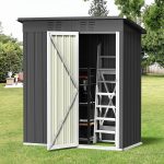 5' x 3' Outdoor Storage Shed, Metal Outdoor Storage Cabinet with Single Lockable Door, Waterproof Tool Shed,Gray, Size: 74.41/48.43/68.11in
