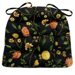 Nassau Black Floral Dining Chair Pad with Ties - Extra-Large - Latex Foam Fill Cushion - Machine Washable Reversible Solid Col