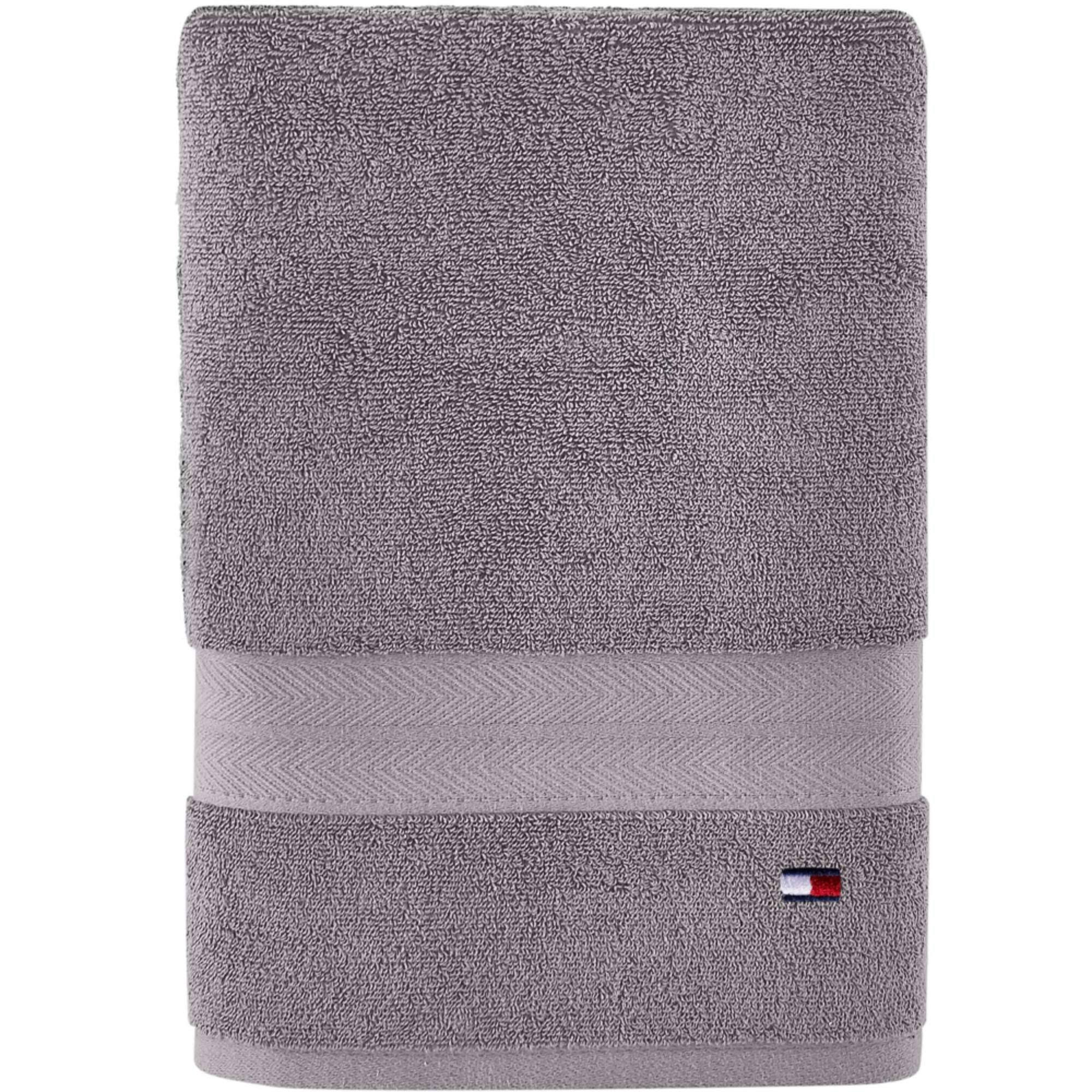 44d94f26d6c1f5602618545bd2a10e89327211830a036fbed42ff0c830d82af2.jpg Tommy Hilfiger Steel Grey Modern American Solid Cotton Bath Towel, US 30"x 54" - Image 1