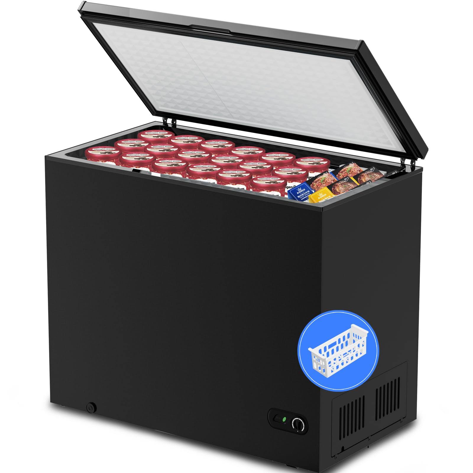 44f303aea60fd244b8727364c963e27ee32dfe1d799ee3c93907b1767da2ca63.jpg Kismile 7.0 Cubic Feet Chest Freezer with Removable Basket Free Standing Top Open Door Compact Freezer with Adjustable Temperature for Home/Kitchen - Image 1