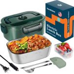 TRAVELISIMO Electric Lunch Box for Adults 80W, Fast Portable Heated Lunch Box 12/24/110v 1.5L Food Warmer Lunch Box, Leakproof, SS Container, for