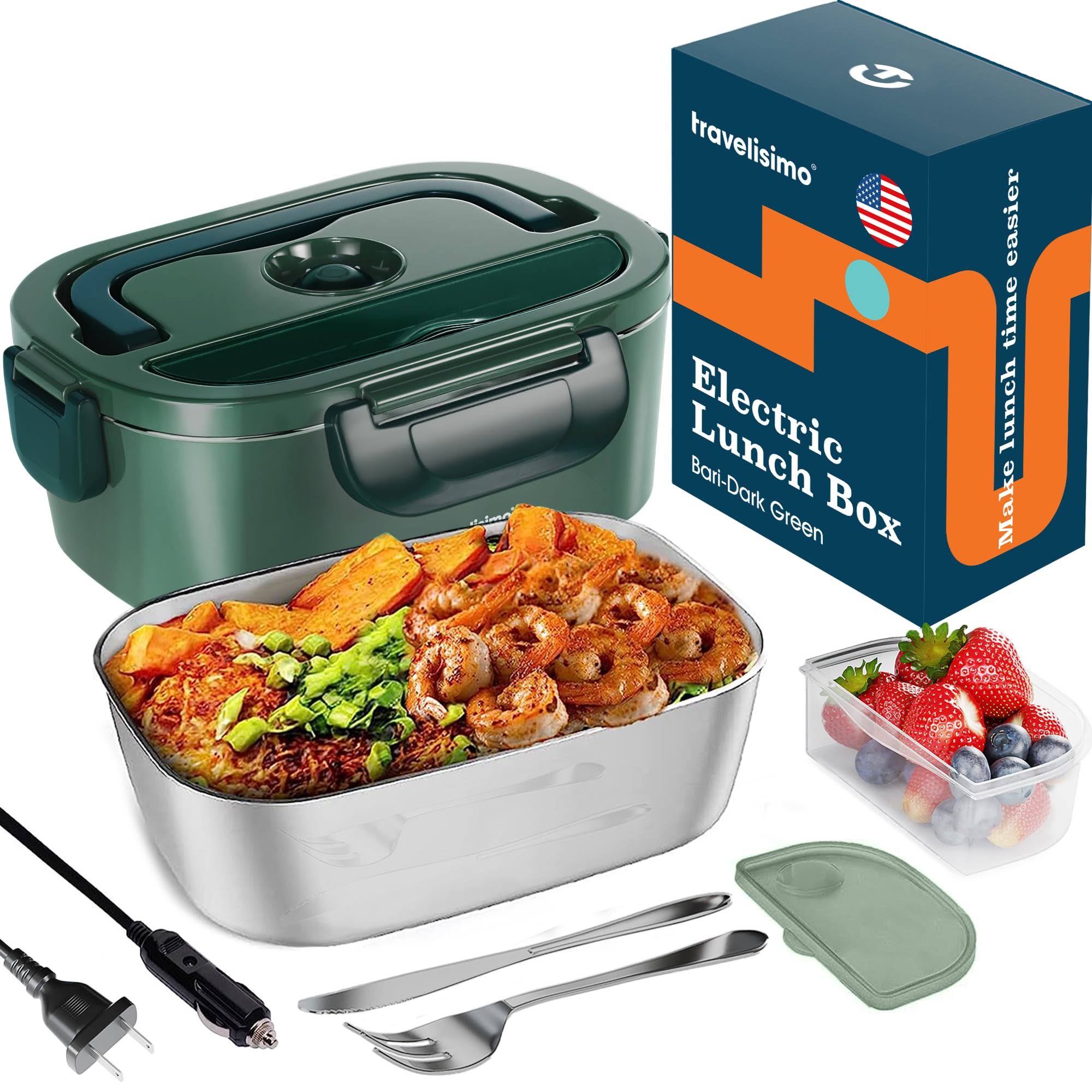 4502f3b2cd49a146c5ab9df2dc64914e5cdb1422b8d5752dd38411f2194d136e.jpg TRAVELISIMO Electric Lunch Box for Adults 80W, Fast Portable Heated Lunch Box 12/24/110v 1.5L Food Warmer Lunch Box, Leakproof, SS Container, for - Image 1