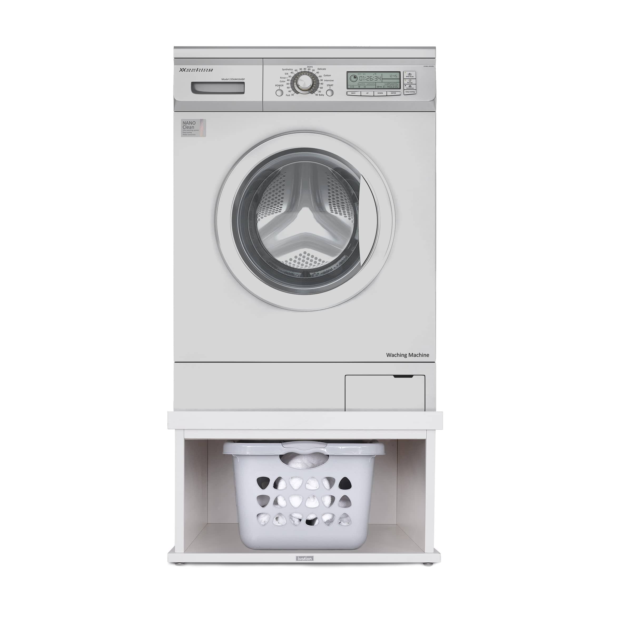451f1b32096412e018c0dc7505407e9c317b0c2857f486cd1415329f989b8f3e.jpg 29.92 in. Laundry Pedestal in White to Fit All Machines - Image 1