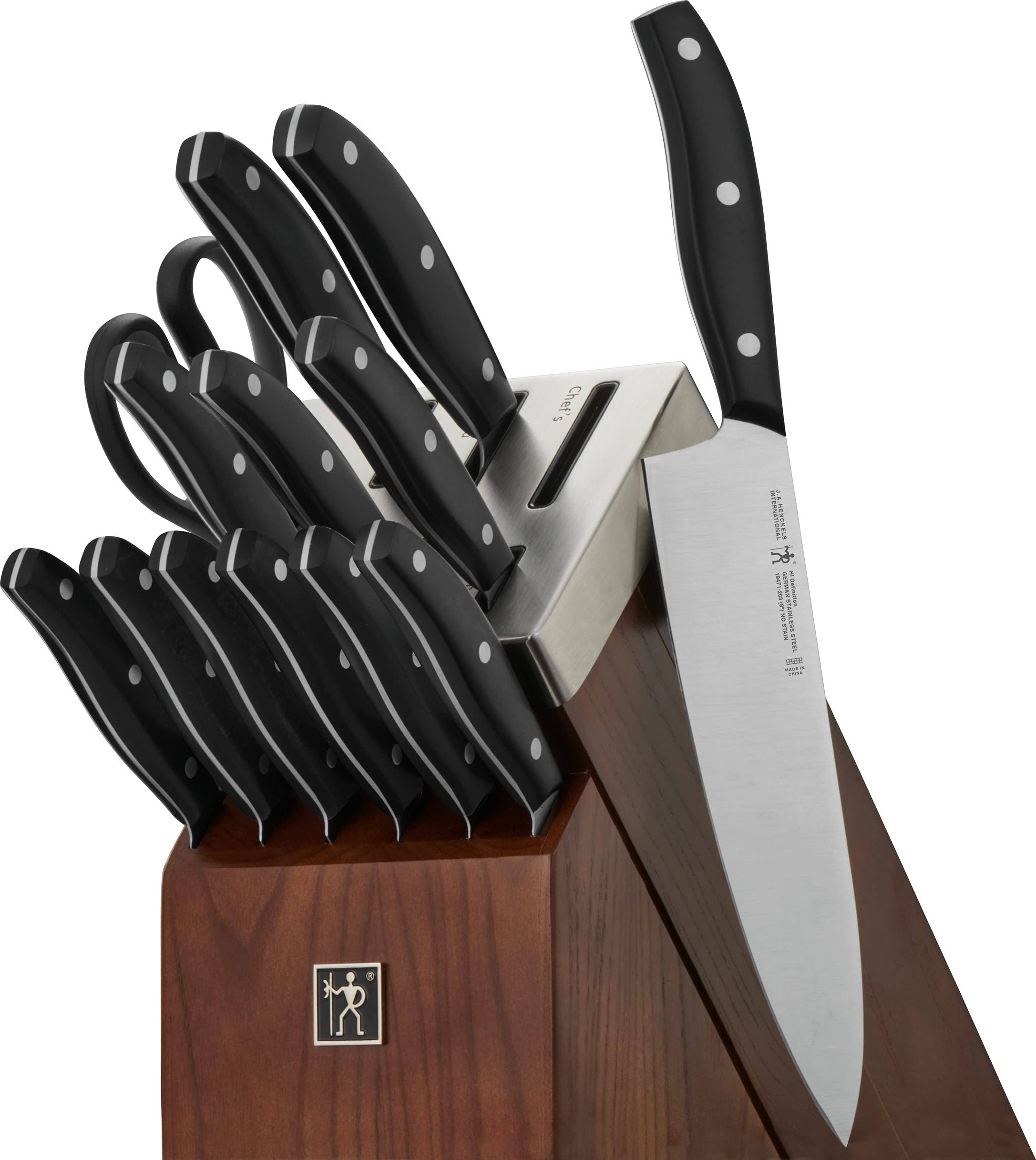 4533cd68e2fc7541247af759b5e2184d671060a23e8376cad39cdc02ec50f0e7.jpg Henckels Definition 14-Pc. Self-Sharpening Knife Block Set - Image 1