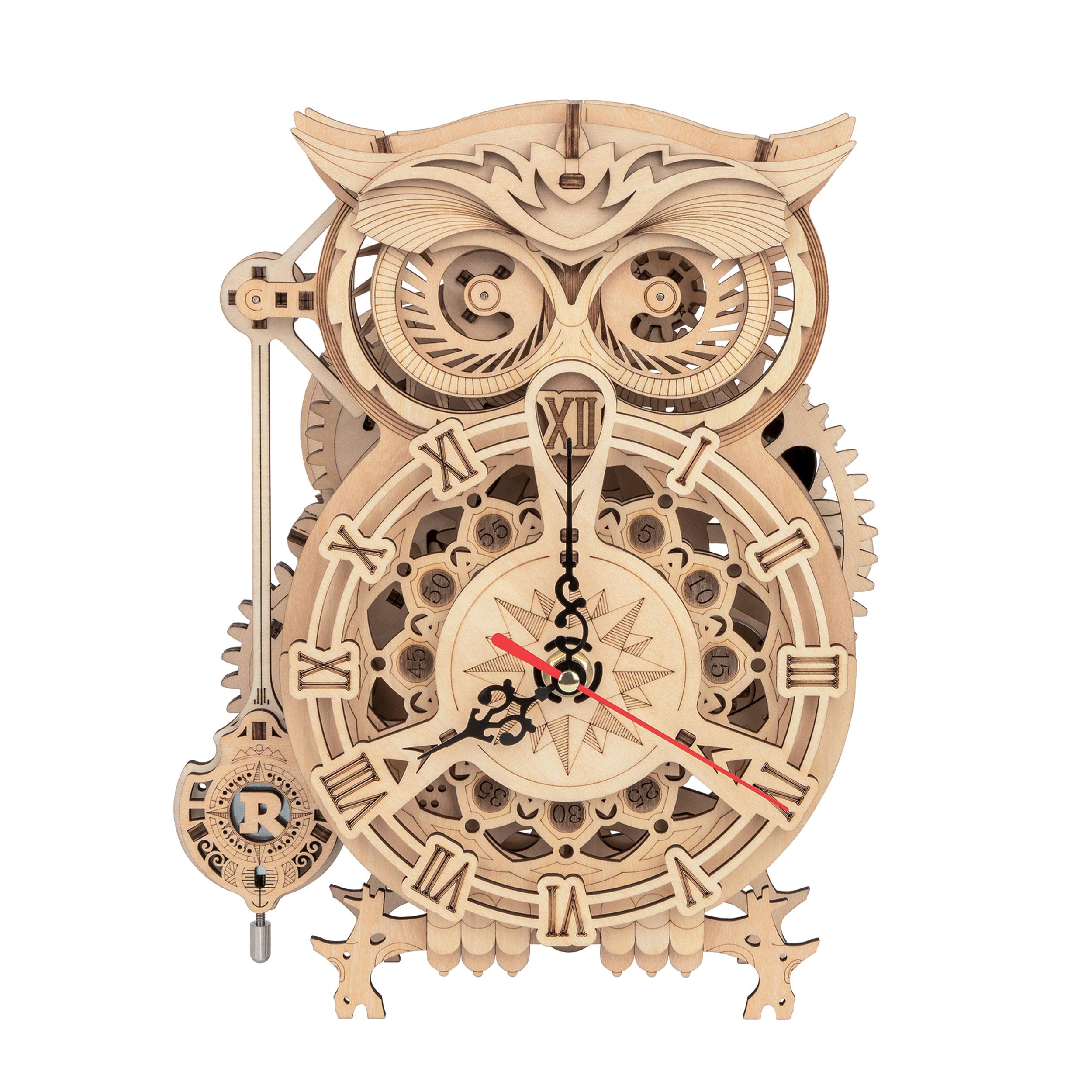 4556d210d31288d4aef21e23b71b9c4ca5cdb65a405959ce072a8087be770977.jpg Robotime 3D Wooden Mechanical Puzzle Owl Clock - Image 1