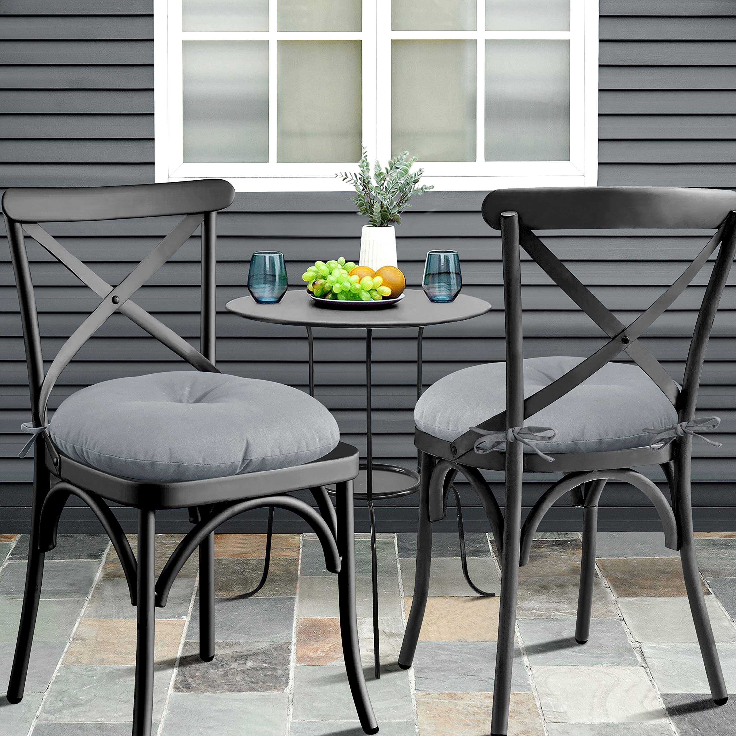 45617e53d48459841ac4d90204b94c23f94e56baf0954595d3bee4f3879c1c3b.jpg Sweet Home Collection Bistro 15" x 15" Patio Chair Tufted Cushion with Ties, Silver, 2 Pack - Image 1