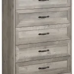 Dresser for Bedroom with 5 Drawers, Tall Wood Drawer Dresser Chest of Drawers for Closet, Living Room, Hallway, Nursery, Kids Bedroom, Grey
