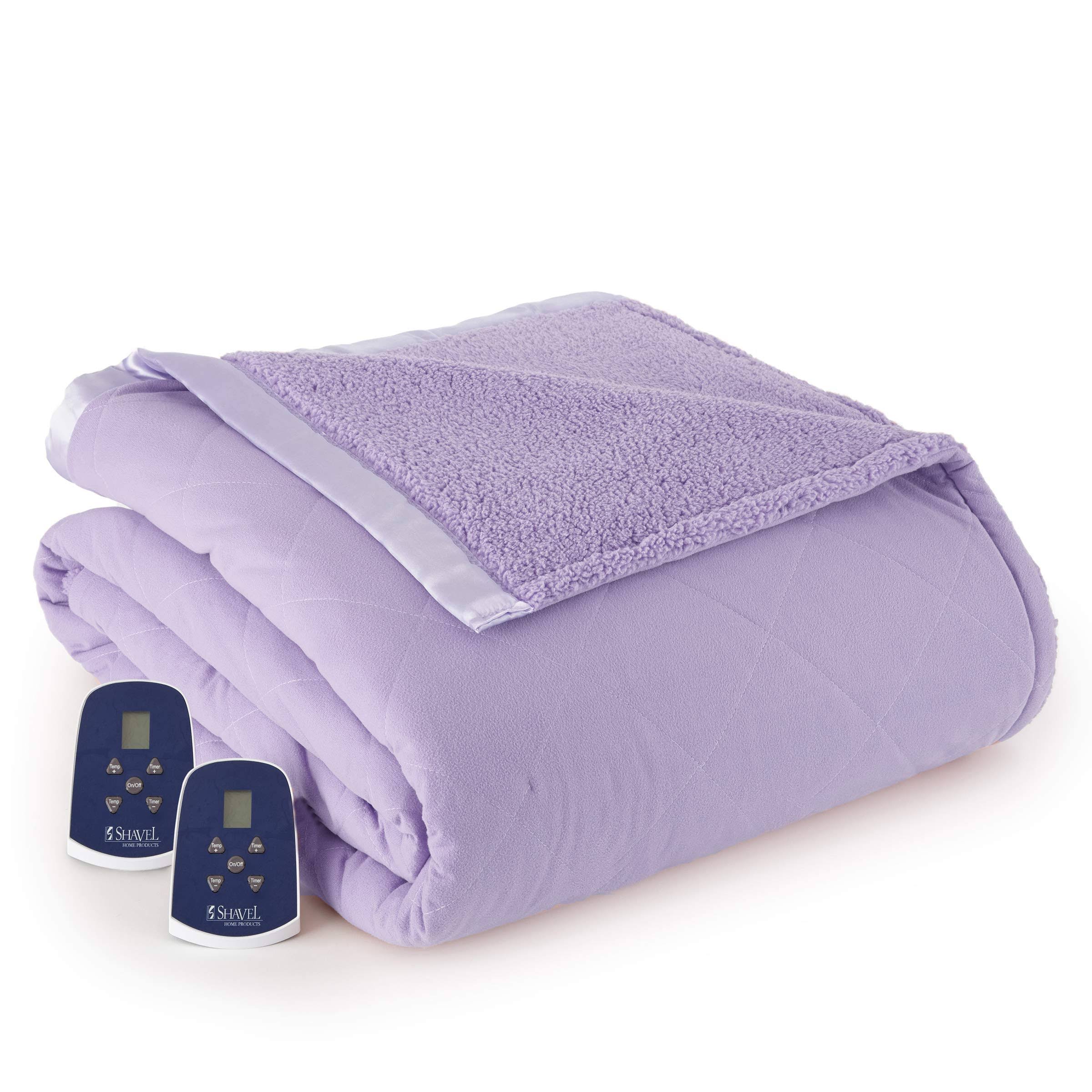 45e085ade99b37a24397de92f3a59b1039529b9bb99290118223ca3628ef1205.jpg Micro Flannel Reverse to Sherpa Twin Electric Blanket - Amethyst - Image 1