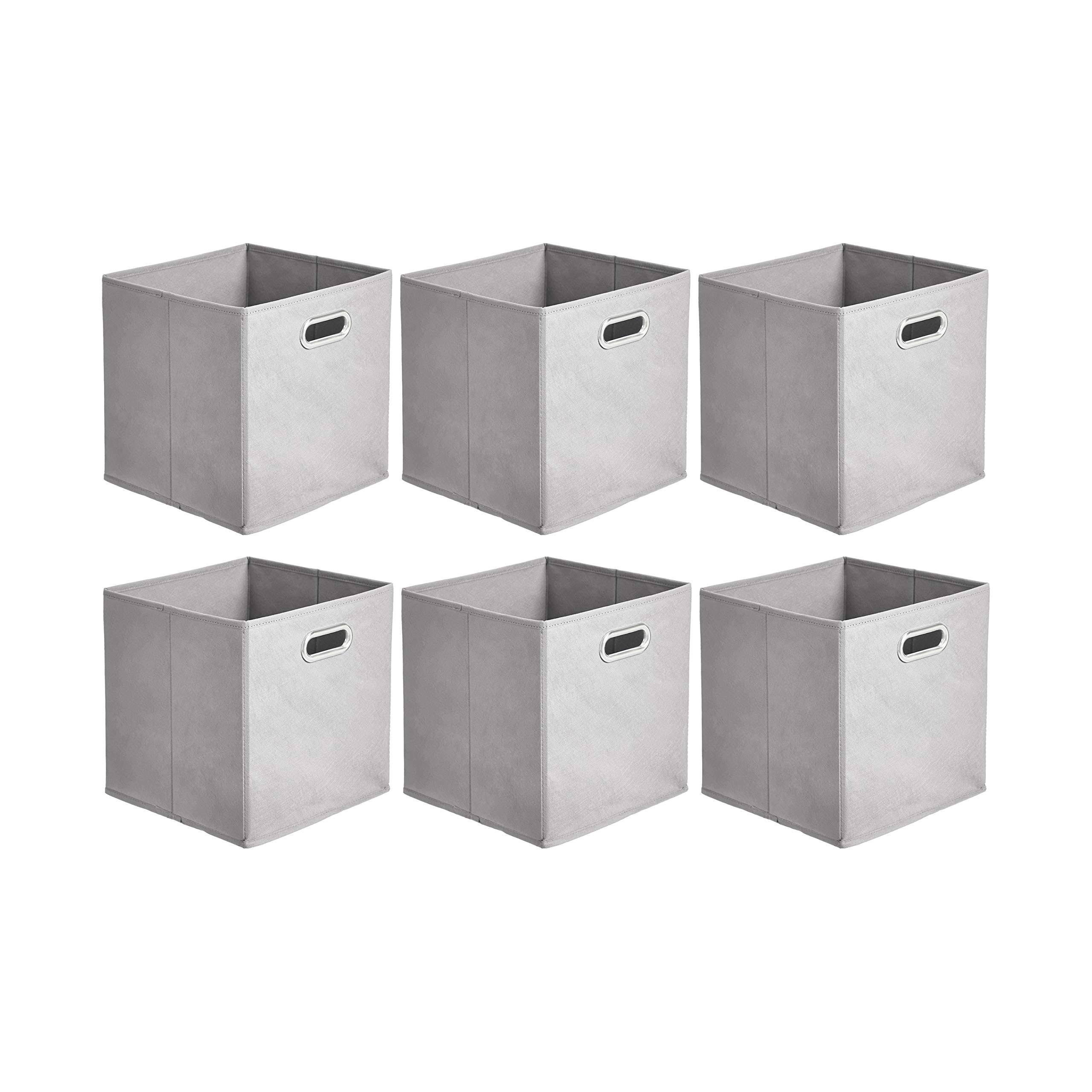 462cdd7c70698dccdc623e0e2a5ef3da510e5daf24f4698a120f8c9e500d9415.jpg Amazon Basics Collapsible Fabric Storage Cubes with Oval Grommets - 6-Pack, Light Grey - Image 1