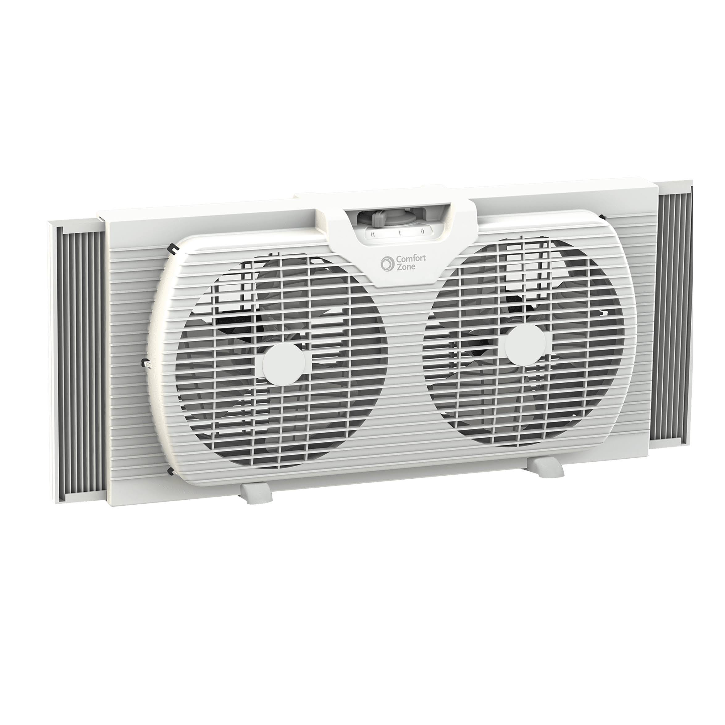 4659539c6bdd0f36c872035c8bfdfeabcef41371a3fa8bdbff8305bc3befbb47.jpg Comfort Zone Twin Window Fan with 2 Speeds and 7 in. Blades, White - Image 1