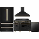 ZLINE 48 in. Autograph Edition Kitchen Package with Black Stainless Steel Dual Fuel Range, Range Hood, Dishwasher and Refrigeration Champagne Bronze