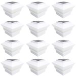 iGlow 12 Pack White Outdoor Garden 4 x 4 Solar LED Post Deck Cap Square Fence Light Landscape Lamp PVC Vinyl Plastic QW5X76Y