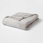 Full/Queen Solid Plush Bed Blanket Gray - Room Essentials