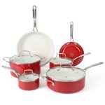 Martha Stewart Lockton Premium 10-Piece Enameled Heavy Gauge Aluminum Ceramic Nonstick Cookware Set in Red
