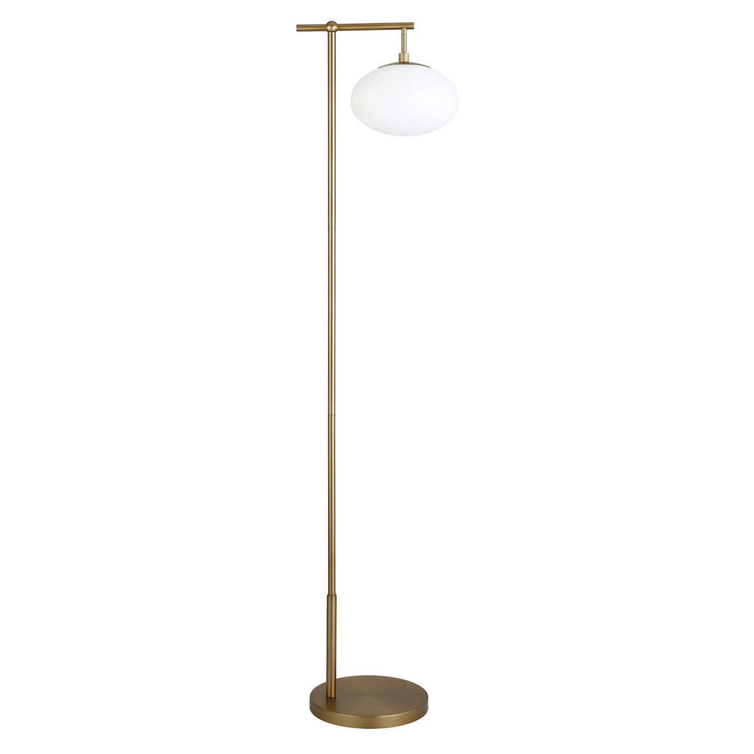 46fdaca75e940b394d3d14dc2f99a89e4b84aa691291277187e3289b2a7141d8.jpg Nula 67.75" Arched Floor Lamp Joss & Main Base Finish: Brushed Brass, Shade Color: White - Image 1