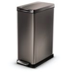 Home Zone Living 12 Gallon / 45 Liter Kitchen Trash Can Stainless Steel Rectangular Pedal Bin Black
