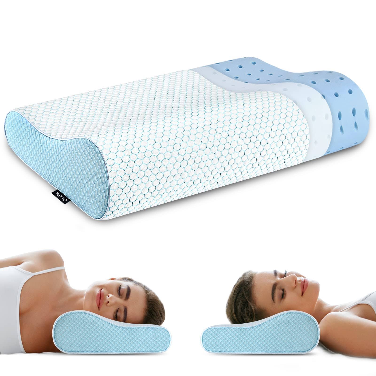 4761635bfa3952b72c4b3aa3167d58b7fb6aa2100c5dc9ec36ce7033a4555e23.jpg Memory Foam Pillows, Adjustable Bed Pillow for Sleeping, Ergonomic Cervical Pillow Neck Support Pillow for Side Back Stomach Sleeper, Orthopedic - Image 1