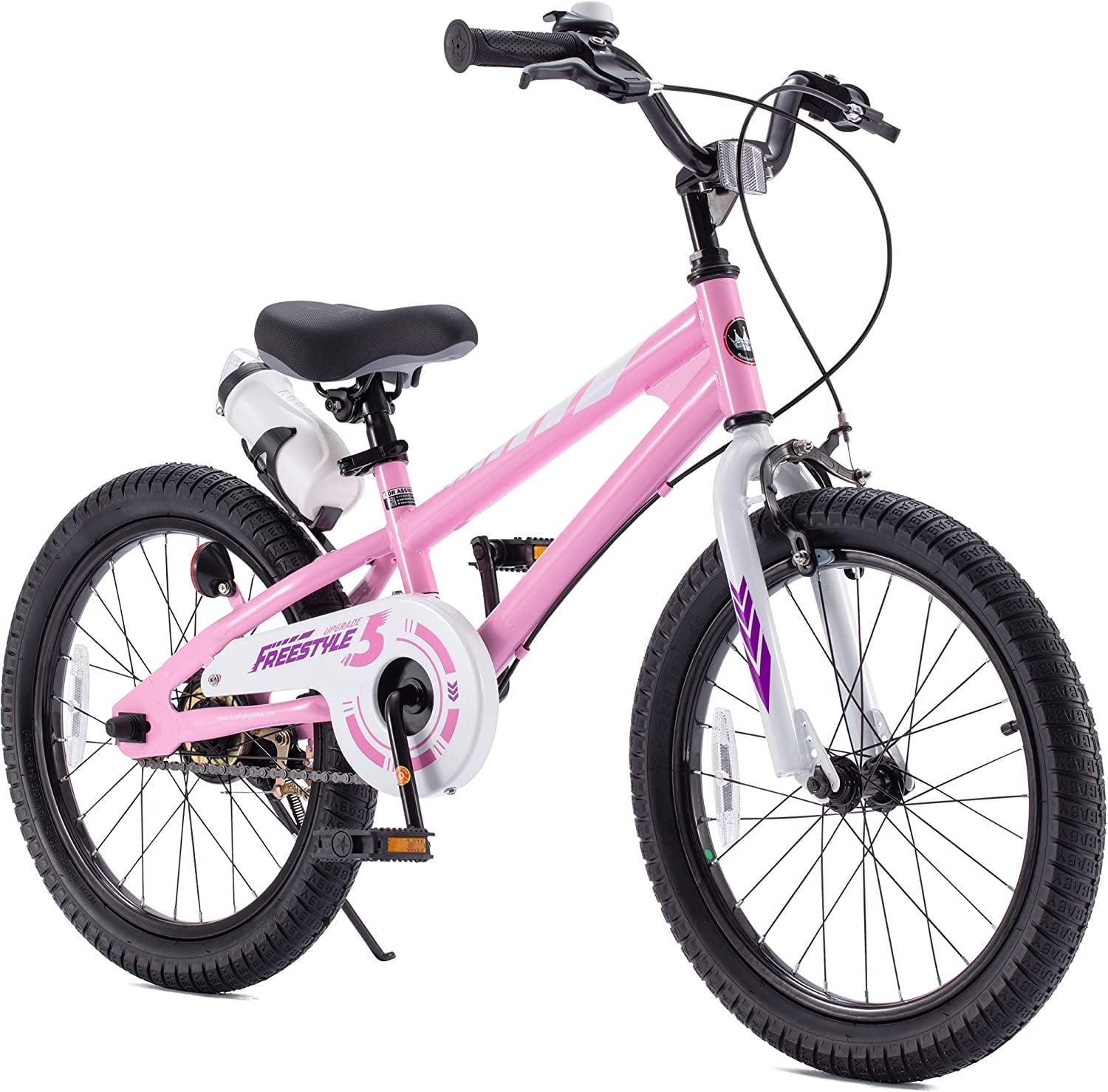 47812ca05637ada9a392c97fe42463c1790f2dbeb35ef5a8bfeafb22ed766123.jpg Royalbaby Freestyle 18 in Pink Kids Bike Boys and Girls Bike with Kickstand and Water Bottle - Image 1