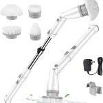 kHelfer Electric Spin Scrubber Kh8, Cordless Shower Scrubber, 4 Replacement Head, 1.5H Bathroom Scrubber Dual Speed, Shower Cleaning Brush with Exten