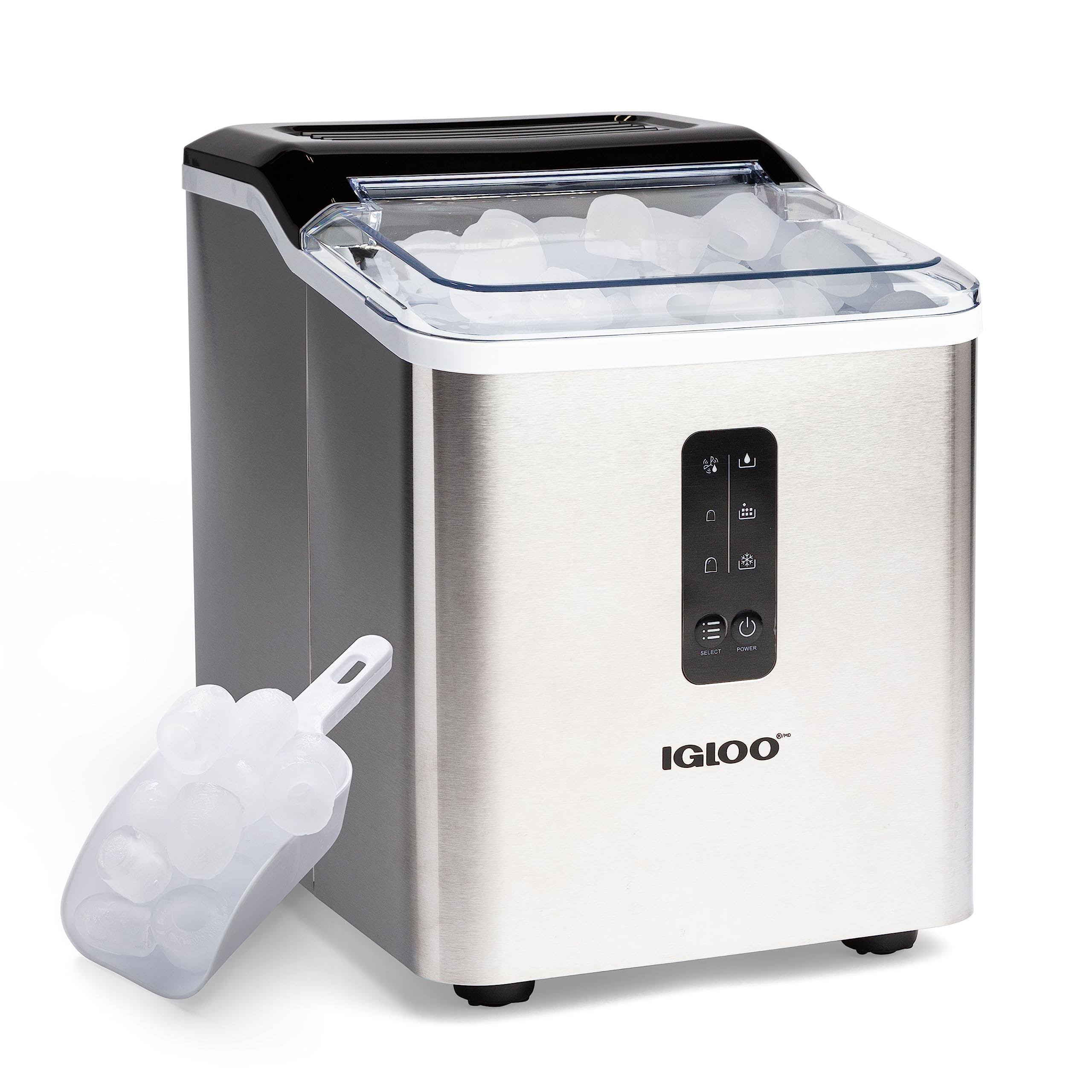 47c6985922393b0050f1203a27845669cf0cb13591b12715106e3cd93c627efd.jpg Igloo 26-lb Automatic Self-Cleaning Ice Maker ,Stainless Steel - Image 1
