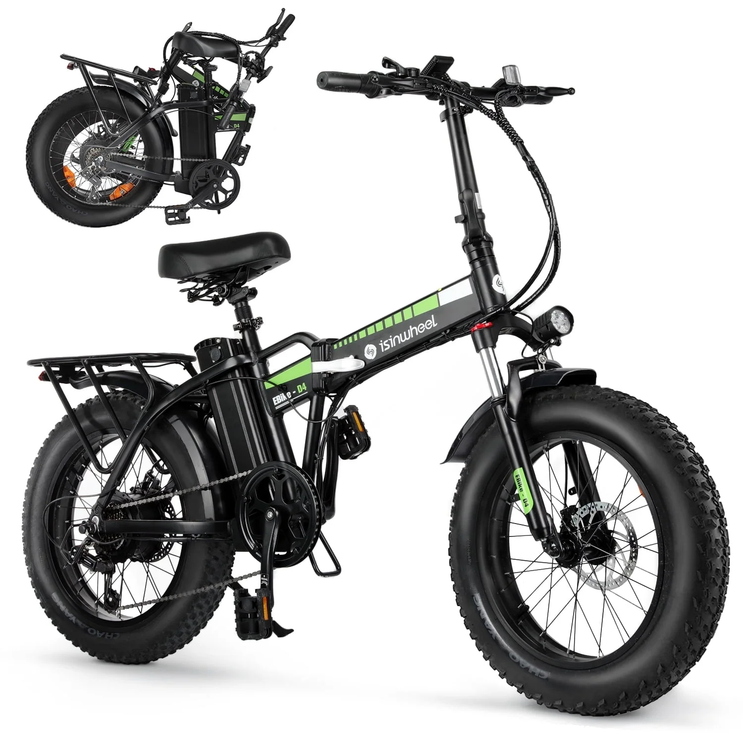 47d02fcf54bf0f35884950e0b6ae73677862f44c203a3553236ff662f4389870.webp Isinwheel D4 Electric Bike for Adult, 20" Fat Tire Electric Bicycle with 500W Motor, 15AH Removable Battery, Foldable E - Bike with Front Suspension, Shimano 7 Speed - Image 1