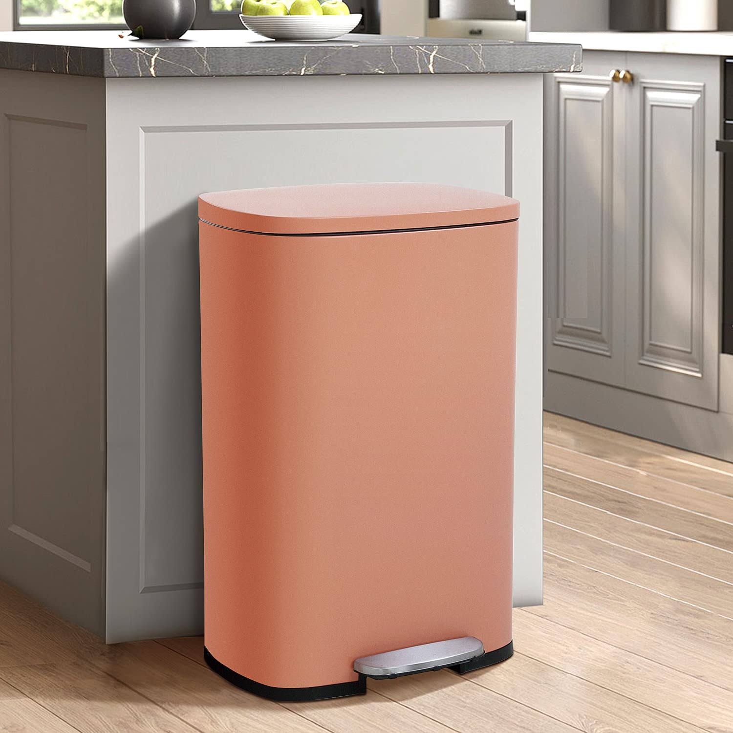 47d8f966cd6ad7221519e64baa414e4be5ec33a79bfa5d156c423206b0987b16.jpg 50 Liter / 13 Gallon Kitchen Trash Can with Lid, Stainless Steel Trash Can with Foot Pedal and Plastic Inner Bucket, Fingerprint-Resistant Soft - Image 1