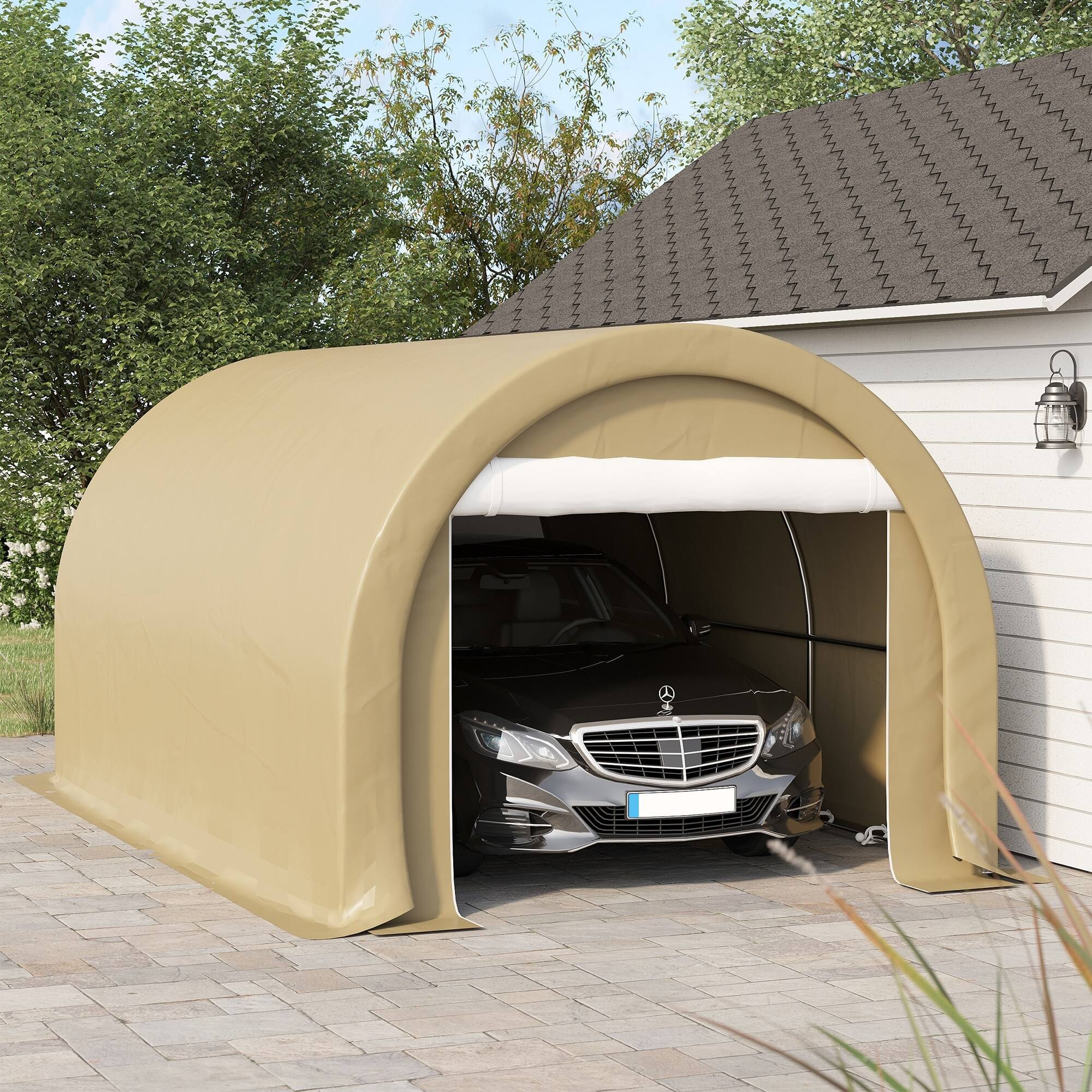 47da909efccf8bb9104022e6f0cb81d7a5659ff771c6e0ca1a0a0bb03c2404e8.jpg Outsunny 16' x 10' Carport Storage Tent Anti-UV PE Portable Garage, Beige - Image 1
