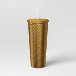 24oz Plastic Tumbler with Straw Iridescent Gold - Opalhouse