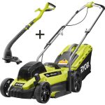 Ryobi One+ 18V 13 in. Cordless Battery Walk Behind Push Lawn Mower & String Trimmer with 4.0 Ah Battery and Charger