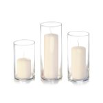 Yummi Set of 12 Slim Pillar Candles and Cylinder Vases - Ivory