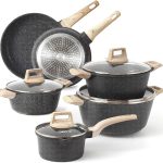 Carote Nonstick Granite Cookware Sets, 10 Pcs Pots and Pans Set, Non Stick Stone Kitchen Cookware Set with Frying Pans(Granite, Induction Cookware)