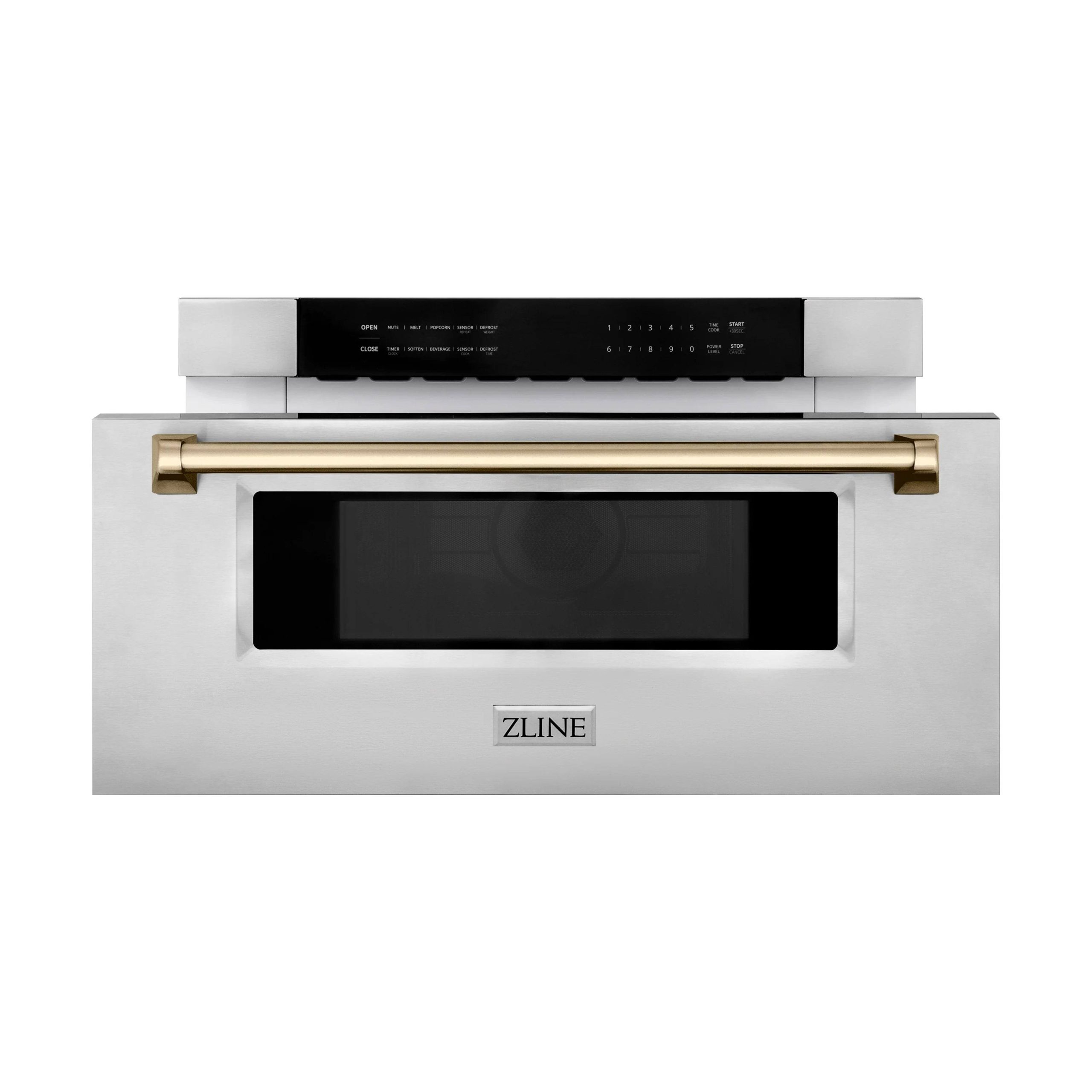 483c3101dfa1c75e359249951bccaf00ecfd493b274bc042ada88f815a04f723.jpg ZLINE Autograph Edition 30" 1.2 Cu. ft. Built-In Microwave Drawer Stainless Steel with Champagne Bronze Accents - Image 1