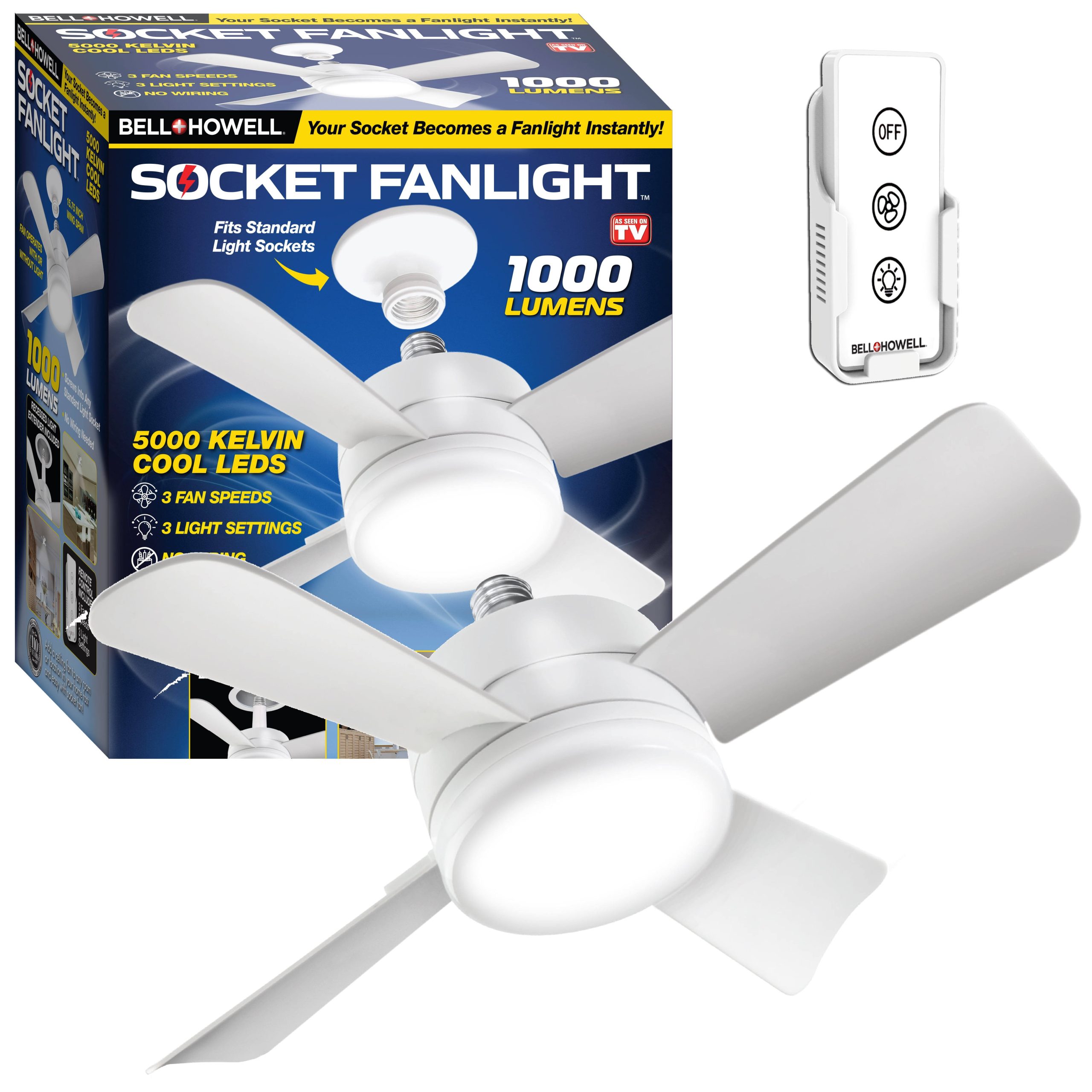 486f5fbe500241784f11a50463b1b5e8b198374be5566fd9043634c4b76b3cf1.jpg Bell + Howell Light Socket Ceiling Fan & Light - Image 1