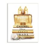 Divine Golden Fashion Purse on Glam Designer Bookstack Stupell Industries Format: Wood, Size: 15" H x 10" W