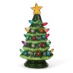 Ceramic Christmas Tree - Tabletop Christmas Tree Lights - 6.75" Small Green Chri