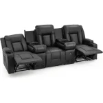 AECOJOY 3 Seater Recliner Sofa with 2 Console&Bluetooth Speakers, Black