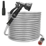 Flantor Garden Hose 304 Stainless Steel Water Hose, 25ft Heavy Duty Metal Garden Hose Expandable Leak and Fray Resistant Design Garden Hose with 8