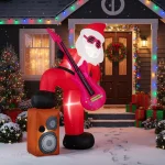 Tangkula 8.4 ft Inflatable Santa Claus Playing Guitar for Christmas