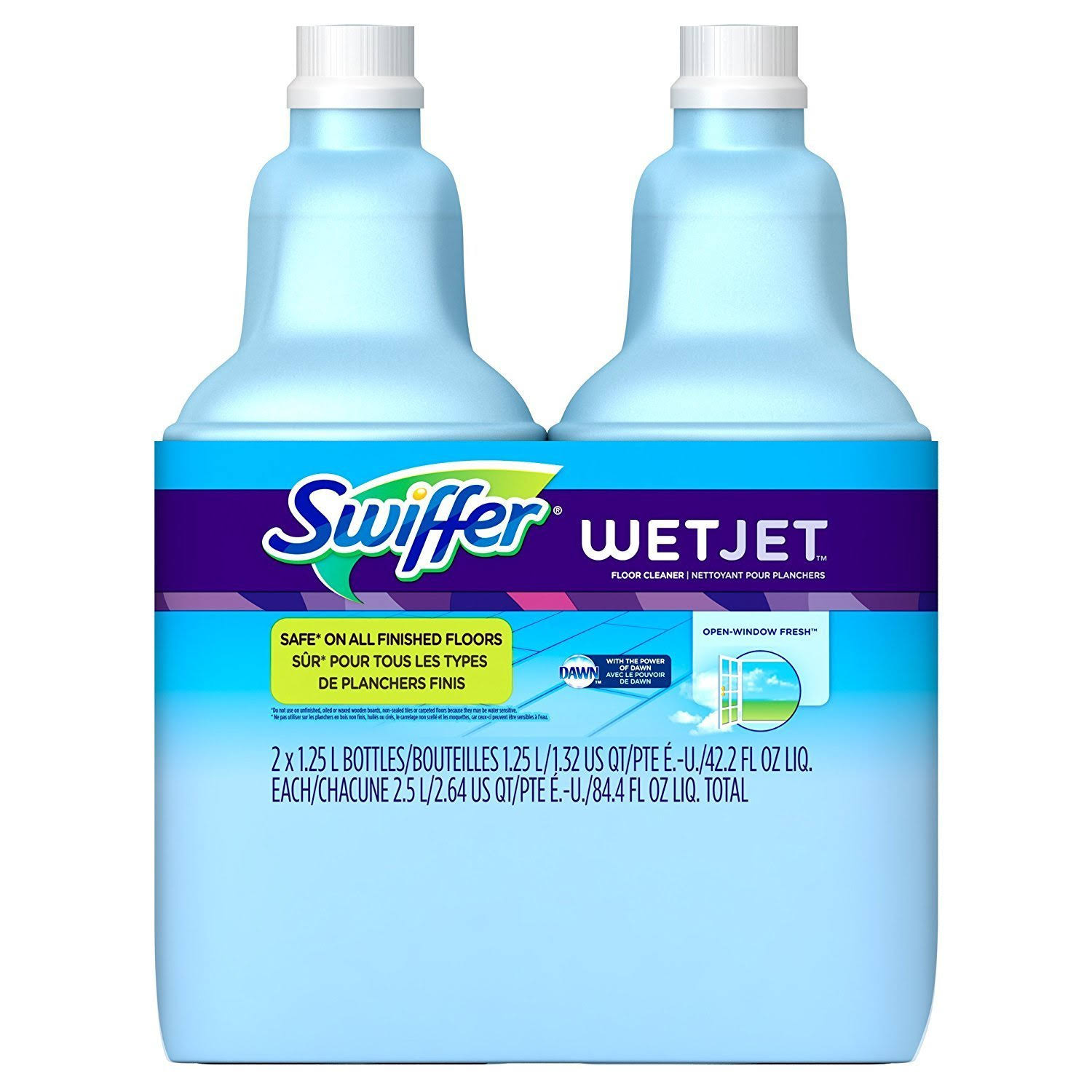 4978e5e7e172198608f4b3d35ede35956ad3f9b2dcecdd1f783f3cad3b4471f6.jpg Swiffer WetJet Multi-Purpose Floor Cleaner Solution Refill, Open Window Fresh Scent, 1.25 Liter (Pack of 2) - Image 1