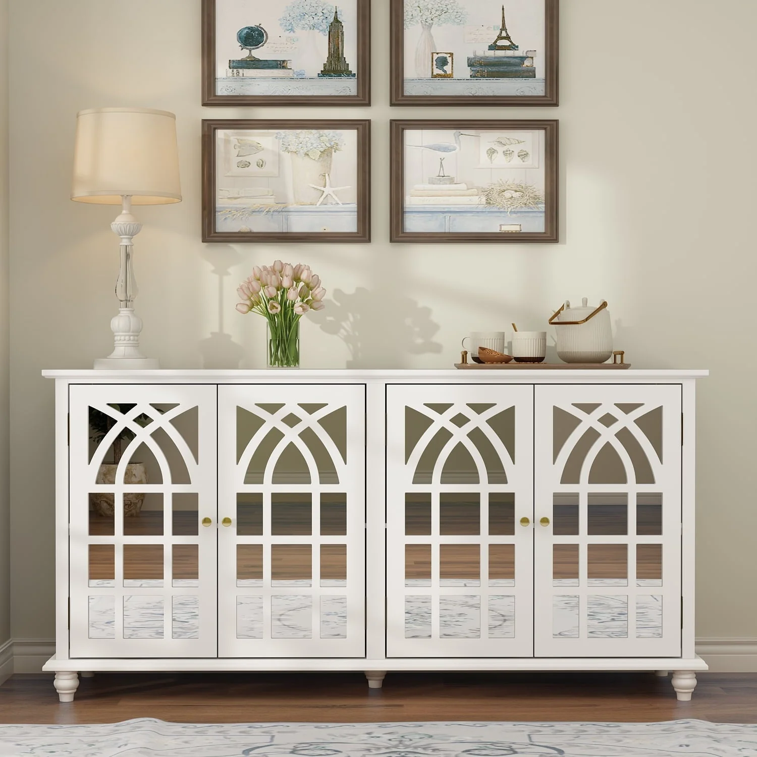 497f4c2e64b1dba20bffd5a9c8657069d6cc4f97c9f93dea8f1d4423874111d8.webp Timechee Buffet Sideboard Accent Table, Console Table Storage Cabinet with Mirror Doors, White - Image 1