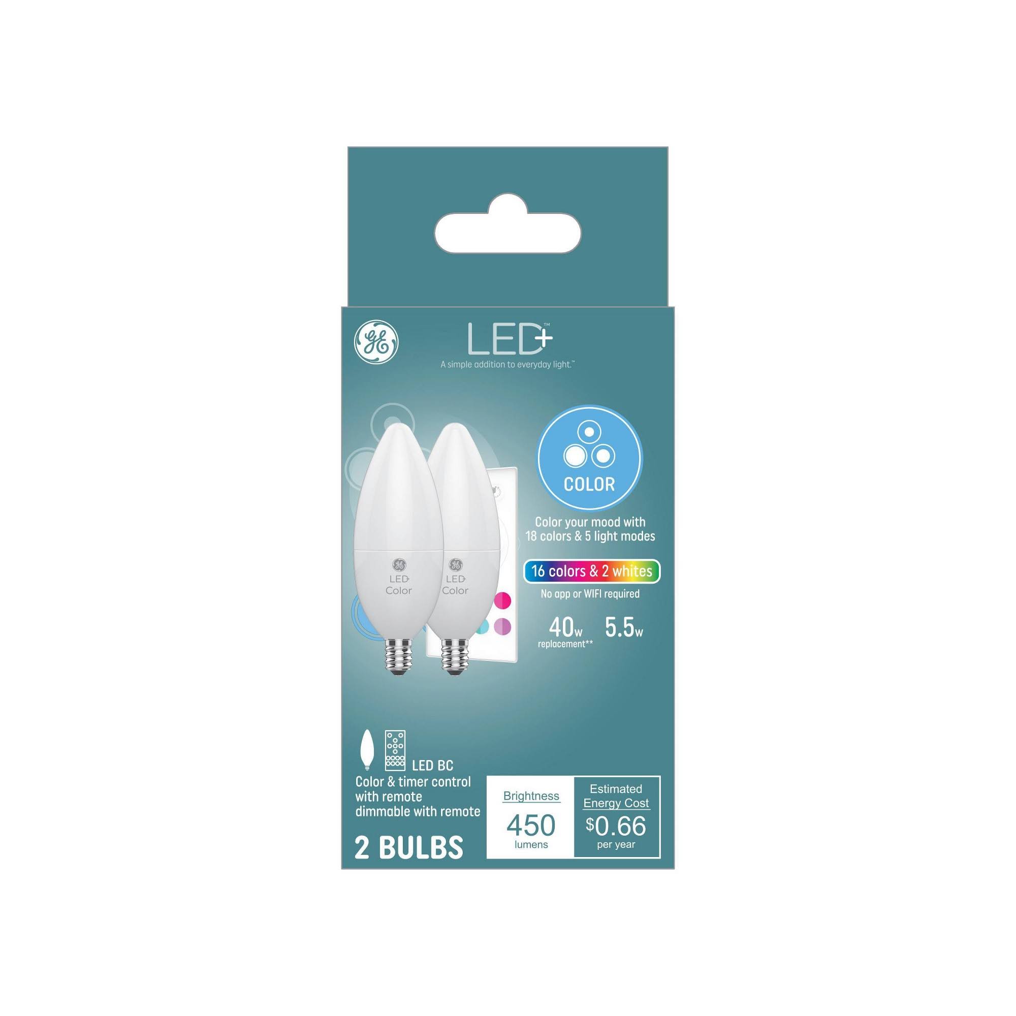 4984959218d21ae6cc5b1d1e5ff5d41482c1448f58aa1db7a99f9cb700d9a3e5.jpg GE 2pk Remote Included LED Decorative Color Changing Light Bulbs - Image 1