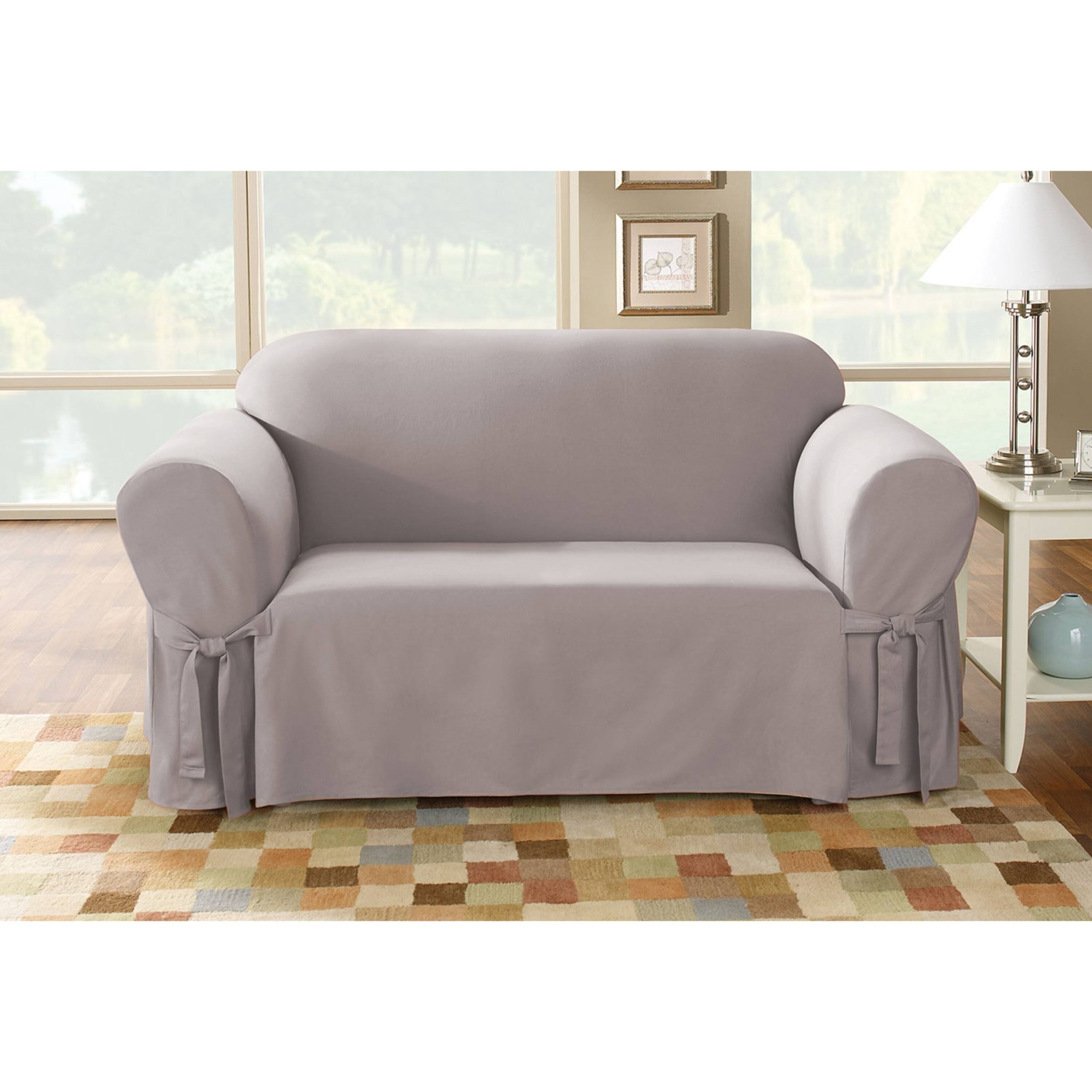 4999f253c98f79e11750350e5fa668059a95b7a3689dc29dbe70476b1fb5fd32.jpg Sure Fit Cotton Duck Loveseat Slipcover, Gray - Image 1