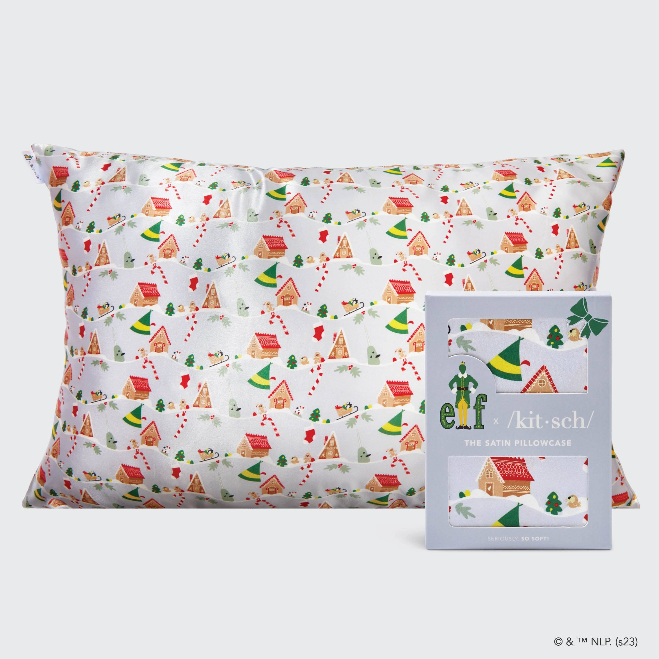 49a53d706df912a581237adc19da6b74c0b504c5c6242ddb575458e23d0b252d.jpg Elf x Kitsch Periwinkle Christmas Satin Pillowcase - Image 1